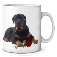 Rottweiler Dog with a Red Rose Ceramic 10oz Coffee Mug/Tea Cup