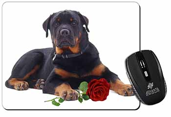 Rottweiler Dog with a Red Rose Computer Mouse Mat