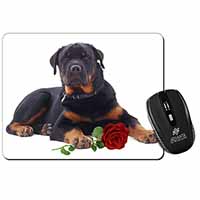 Rottweiler Dog with a Red Rose Computer Mouse Mat