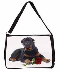 Rottweiler Dog with a Red Rose Large Black Laptop Shoulder Bag School/College