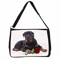 Rottweiler Dog with a Red Rose Large Black Laptop Shoulder Bag School/College