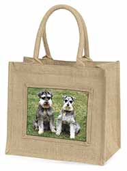 Schnauzer Dogs Natural/Beige Jute Large Shopping Bag