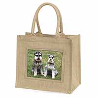 Schnauzer Dogs Natural/Beige Jute Large Shopping Bag