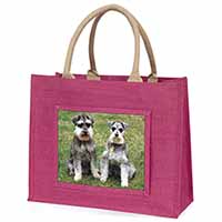 Schnauzer Dogs Large Pink Jute Shopping Bag