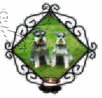 Schnauzer Dogs Wrought Iron Wall Art Candle Holder
