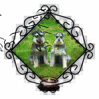 Schnauzer Dogs Wrought Iron Wall Art Candle Holder