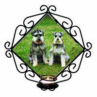 Schnauzer Dogs Wrought Iron Wall Art Candle Holder