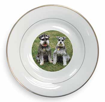 Schnauzer Dogs Gold Rim Plate Printed Full Colour in Gift Box