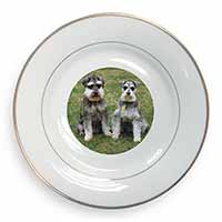 Schnauzer Dogs Gold Rim Plate Printed Full Colour in Gift Box