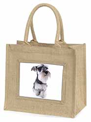 Schnauzer Dog Natural/Beige Jute Large Shopping Bag