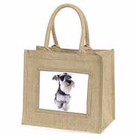 Schnauzer Dog Natural/Beige Jute Large Shopping Bag