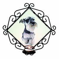 Schnauzer Dog Wrought Iron Wall Art Candle Holder