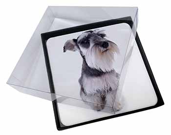 4x Schnauzer Dog Picture Table Coasters Set in Gift Box