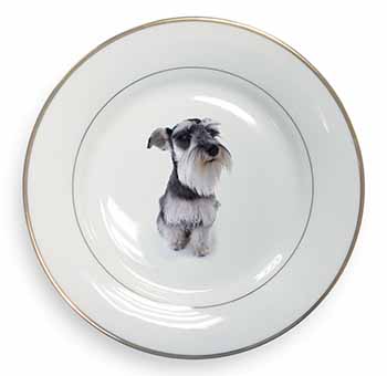 Schnauzer Dog Gold Rim Plate Printed Full Colour in Gift Box