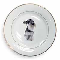 Schnauzer Dog Gold Rim Plate Printed Full Colour in Gift Box