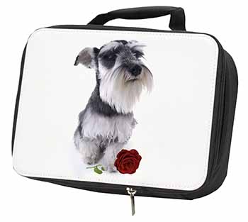 Schnauzer Dog with Red Rose Black Insulated School Lunch Box/Picnic Bag