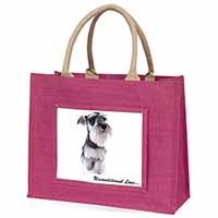Schnauzer Dog-Love Large Pink Jute Shopping Bag