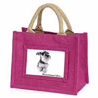 Schnauzer Dog-Love Little Girls Small Pink Jute Shopping Bag