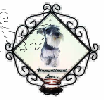 Schnauzer Dog-Love Wrought Iron Wall Art Candle Holder