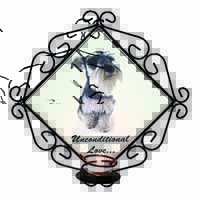 Schnauzer Dog-Love Wrought Iron Wall Art Candle Holder