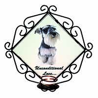 Schnauzer Dog-Love Wrought Iron Wall Art Candle Holder