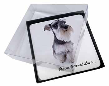 4x Schnauzer Dog-Love Picture Table Coasters Set in Gift Box