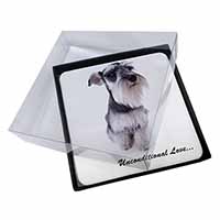 4x Schnauzer Dog-Love Picture Table Coasters Set in Gift Box