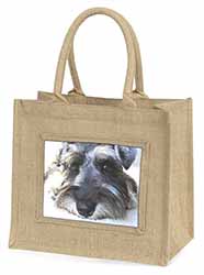 Schnauzer Dog Natural/Beige Jute Large Shopping Bag