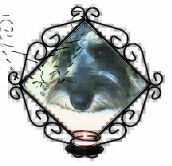 Schnauzer Dog Wrought Iron Wall Art Candle Holder