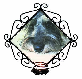 Schnauzer Dog Wrought Iron Wall Art Candle Holder