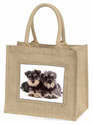 Miniature Schnauzer Dogs Natural/Beige Jute Large Shopping Bag