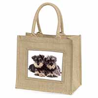 Miniature Schnauzer Dogs Natural/Beige Jute Large Shopping Bag