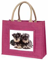 Miniature Schnauzer Dogs Large Pink Jute Shopping Bag
