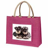 Miniature Schnauzer Dogs Large Pink Jute Shopping Bag
