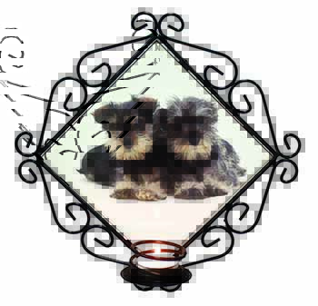 Miniature Schnauzer Dogs Wrought Iron Wall Art Candle Holder
