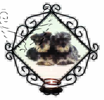Miniature Schnauzer Dogs Wrought Iron Wall Art Candle Holder