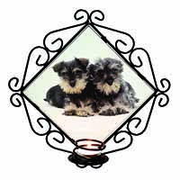 Miniature Schnauzer Dogs Wrought Iron Wall Art Candle Holder