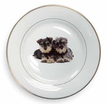 Miniature Schnauzer Dogs Gold Rim Plate Printed Full Colour in Gift Box