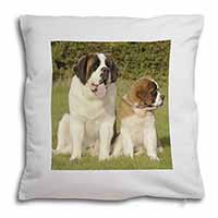 St Bernard Dog and Puppy Soft White Velvet Feel Scatter Cushion