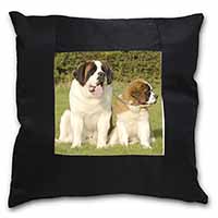 St Bernard Dog and Puppy Black Satin Feel Scatter Cushion