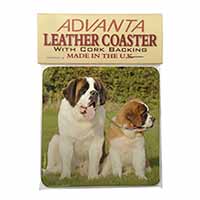 St Bernard Dog and Puppy Single Leather Photo Coaster, Printed Full Colour  - Advanta Group®