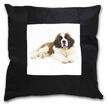 St Bernard Dog Black Satin Feel Scatter Cushion