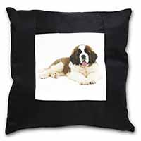 St Bernard Dog Black Satin Feel Scatter Cushion