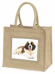 St Bernard Dog Natural/Beige Jute Large Shopping Bag
