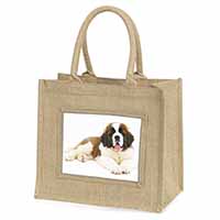 St Bernard Dog Natural/Beige Jute Large Shopping Bag