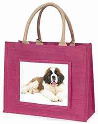 St Bernard Dog Large Pink Jute Shopping Bag