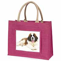 St Bernard Dog Large Pink Jute Shopping Bag