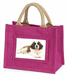 St Bernard Dog Little Girls Small Pink Jute Shopping Bag