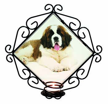 St Bernard Dog Wrought Iron Wall Art Candle Holder