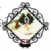 St Bernard Dog Wrought Iron Wall Art Candle Holder